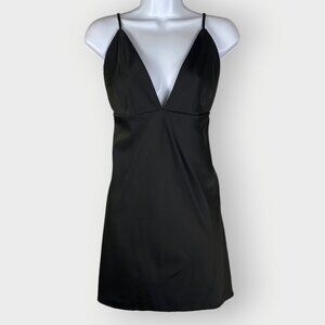 House of Harlow Cocktail Slip Dress | 6 | Black Satin | Date Night Club LBD